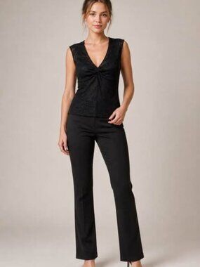 Rampage Women's Black Lace Sleeveless V-Neck Stretch Top Size M Floral Dressy